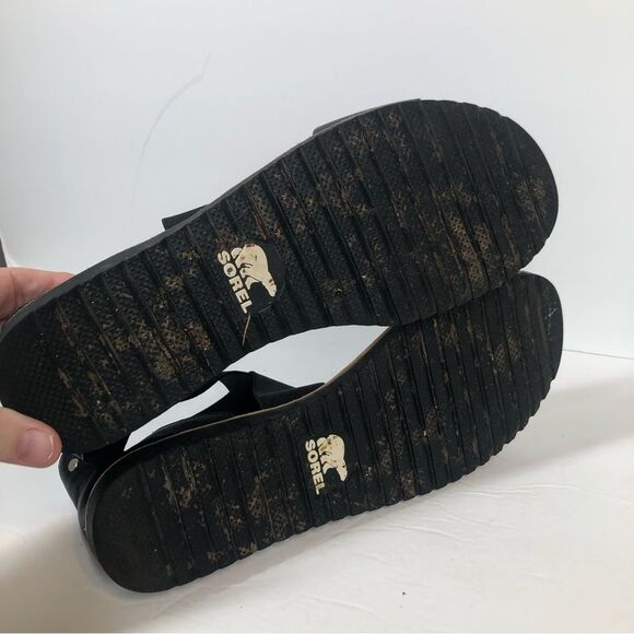 Sorel Ella II Cross Strap Black Leather Sandals Size 9 NL2893-010 - Picture 7 of 9